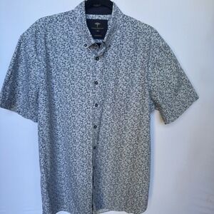 Fynch-Hatton Men's XL 43/44 Summer Print Shirt Short Sleeve 100% Cotton Blue